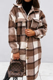 Bjlxn - Khaki Casual Plaid Print Patchwork Buckle Turndown Collar Outerwear