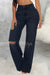 Bjlxn - Dark Blue Casual Solid Ripped Patchwork High Waist Denim Jeans