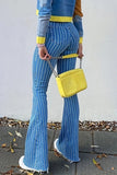 Bjlxn - Blue Casual Striped Patchwork High Waist Skinny Denim Jeans