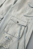 Bjlxn - Fluorescent Pink Casual College Solid Ripped Make Old Patchwork Pocket High Waist Denim Jeans