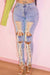 Bjlxn - Blue Casual Solid Bandage Hollowed Out High Waist Skinny Denim Jeans