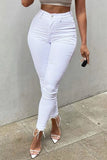 Bjlxn - White Casual Solid Patchwork High Waist Skinny Denim Jeans