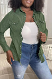 Bjlxn - Army Green Fashion Casual Solid Patchwork Turndown Collar Long Sleeve Regular Denim Jacket