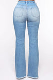 Bjlxn - Baby Blue Casual Patchwork Ripped High Waist Regular Denim Jeans