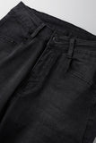 Bjlxn - Black Casual Street Solid Patchwork High Waist Denim Jeans