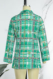 Bjlxn - Green Casual Work Elegant Print Buttons Turn-back Collar Outerwear(With Belt)