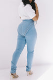 Bjlxn - Baby Blue Fashion Casual Solid Patchwork High Waist Regular Denim Jeans