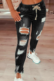 Bjlxn - Grey Casual Patchwork Ripped High Waist Skinny Denim