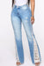 Bjlxn - Baby Blue Casual Patchwork Ripped High Waist Regular Denim Jeans