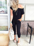 Short Sleeve Long Jumpsuits Solid Romper