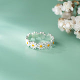 Vintage Daisy Flower Rings For Women Korean Style Adjustable Opening Finger Ring Bride Wedding Engagement Statement Jewelry Gif