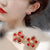 New Korean Luxury Crystal Zircon Stud Earring For Women Red Flowers Heart Pearl Bow Knot Earrings Christmas New Year Jewelry
