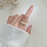 Vintage Daisy Flower Rings For Women Korean Style Adjustable Opening Finger Ring Bride Wedding Engagement Statement Jewelry Gif