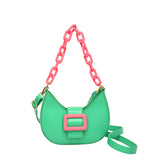 Bjlxn - Colorblock Crossbody Bag Fashion Zipper Shoulder Bag Chain Hobo Bag