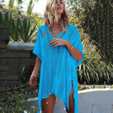 Bjlxn New Knitted Beach Cover Up Women Bikini Swimsuit Cover Up Hollow Out Beach Dress Tassel Tunics Bathing Suits Cover-Ups Beachwear