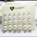 12 Pairs/set Classic Crystal Stud Earring Sets Women's Round Ball Metal Pearl Flower Earrings For Women Girl Gift Mixed Jewelry