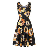 Plus size women sleeveless o-neck print dress casual sweet vintage floral A-line party dress summer beach dress vestidos