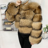 Natural Winter Real Raccoon Coat Plus Size Clothes Women Big Fluffy Real Fur Coats  New Style Jacket