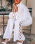 Bjlxn Ladies Fashion Lace Shirt White Temperament Commuter Long Sleeve Solid Color Pants Retro Two-piece Set
