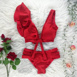 Two-Pieces Women Floral Push-Up Padded Bra Ruffles Bandage Bikini Set Swimsuit Swimwear Bathing Suit Beachwear Biquini