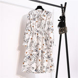 Chiffon print dress women retro waist three-quarter sleeve shirt dress loose piece bohemian dress