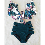 Sexy Bikinis New Double Shoulder Ruffle Bikini Set High Waist Swimwear Women Swimsuit V-Neck Bathing Suit Beach Wear Swim