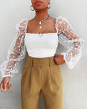 Women Mesh Sheer Blouse Chiffon See-through Long Sleeve Top Shirt Blouse Fashion Organza Transparent White Shirt Female Blusas - Bjlxn