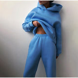 Bjlxn New Tracksuit Women Elegant Solid Suits Fleece Warm Hoodies 2 Piece Set  Autumn Winter Fashion Oversized Sweatshirts Tracksuit