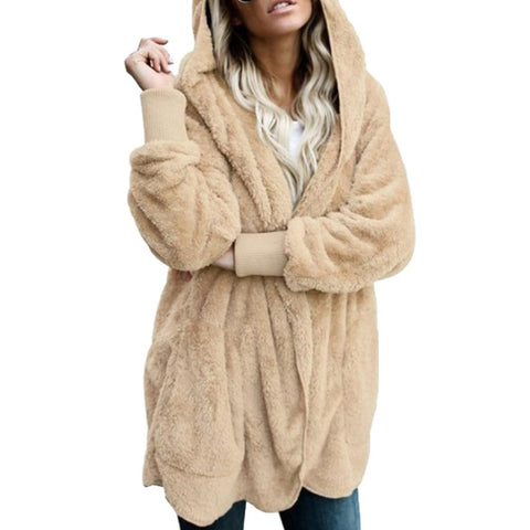 Winter Warm Women Fashion Faux Fur Hooded Coat Hairry Cardigan Furry Outwear