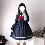 Alice In Wondeland Cute Women Lolita OP Dress Flouncing Lace Trim Japanese Harajuku Long Sleeves Doll Teen Dress Fairy Vestidos - Bjlxn