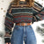 Autumn Winter Vintage Women Sweater Fashion O-Neck National Jacquard Woolen Sweater Color Striped Top Long Sleeve Clothing