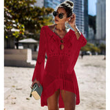 Bjlxn New Knitted Beach Cover Up Women Bikini Swimsuit Cover Up Hollow Out Beach Dress Tassel Tunics Bathing Suits Cover-Ups Beachwear