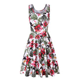 Plus size women sleeveless o-neck print dress casual sweet vintage floral A-line party dress summer beach dress vestidos