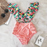 Print Swimwear Women High Waist Bikini Ruffle Swimsuit Push Up Bikinis Set Bathing Suit Beach wear Summer Biquini Female