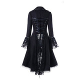 Women Gothic Overcoat Lace-Up Bandage Ribbon Bow lace up Winter Flocking Long Sleeve Halloween Black Vintage Gothic long Coat