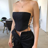 Bjlxn Off Shoulder Strapless Lace Up Sexy Bustier Corset Crop Tops for Women Black Sleeveless Vest Top Cropped Feminino