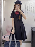 Bjlxn Harajuku Sailor Collar Navy Dress Japanese Lolita Sweet Bow-knot Girl Retro Cotton Kawaii Preppy Style Short Sleeve Dress Women - Bjlxn