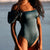 Sexy Bikini Solid Color Tankini Sport Bandeau Swimsuit Short Sleeve Summer High Waist Cut Backless Bathing Suit Beachwear