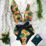 Two-Pieces Women Floral Push-Up Padded Bra Ruffles Bandage Bikini Set Swimsuit Swimwear Bathing Suit Beachwear Biquini