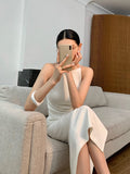 New Women Summer Spaghetti Strap Sleeveless Sexy Elegant Black White Party Split Dress