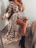 2022  New Style Fashion Elegant Women Sexy Boat Neck Glitter Deep V Neck Print Party Dress Formal Long Dress Sexy Clubwear - Bjlxn