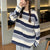 Rainbow Striped Women T Shirts Harajuku Fashion Female Tops Long Sleeves Oversize Woman Tshirt O-Neck Casual Female T-shirts