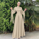 Bjlxn Factory Ramadan Eid Djellaba Muslim Dress Dubai Soft Grosgrain Silky Abaya Dubai Turkey Muslim Dress Islam Robe With Belt WY715