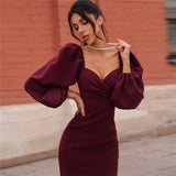 sexy pure V Neck off shoulder bodycon dress women dress spring club party night red Elegant midi dress vintage black dress