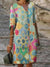Elegant Women  Dress Summer V-Neck Half Sleeve A-Line Dresses Female Vintage Button Loose Dress Vestidos