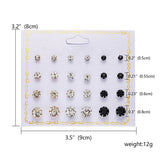 12 Pairs/set Classic Crystal Stud Earring Sets Women's Round Ball Metal Pearl Flower Earrings For Women Girl Gift Mixed Jewelry