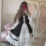 Alice In Wondeland Cute Women Lolita OP Dress Flouncing Lace Trim Japanese Harajuku Long Sleeves Doll Teen Dress Fairy Vestidos - Bjlxn