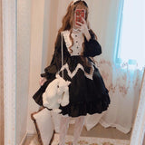 Alice In Wondeland Cute Women Lolita OP Dress Flouncing Lace Trim Japanese Harajuku Long Sleeves Doll Teen Dress Fairy Vestidos - Bjlxn