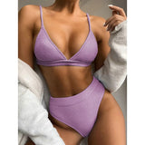 Bjlxn Push Up Bikini Set Swimsuits High Waist Swimwear Women Ribbed Biquini Bathing Suits Brazilian Bikinis  Purple Bathers New