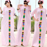 3 Pieces Set Boho Loose Solid Three Quarter Sleeve Long Maxi African Dresses For Women Kaftan Dubai Abaya Hijab Muslim Dress